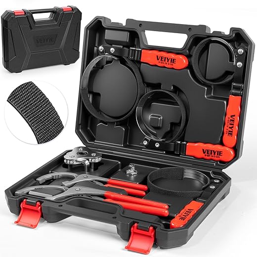 8-Piece Oil Filter Removal Tool, Oil Filter Wrench Set Cover 2-3/4" to 5-1/4", 9" & 12" Adjustable Oil Filter Pliers, Universal 3-Jaw Fuel Filter Wrench & Adapter, for Car, Truck, Motorcycle