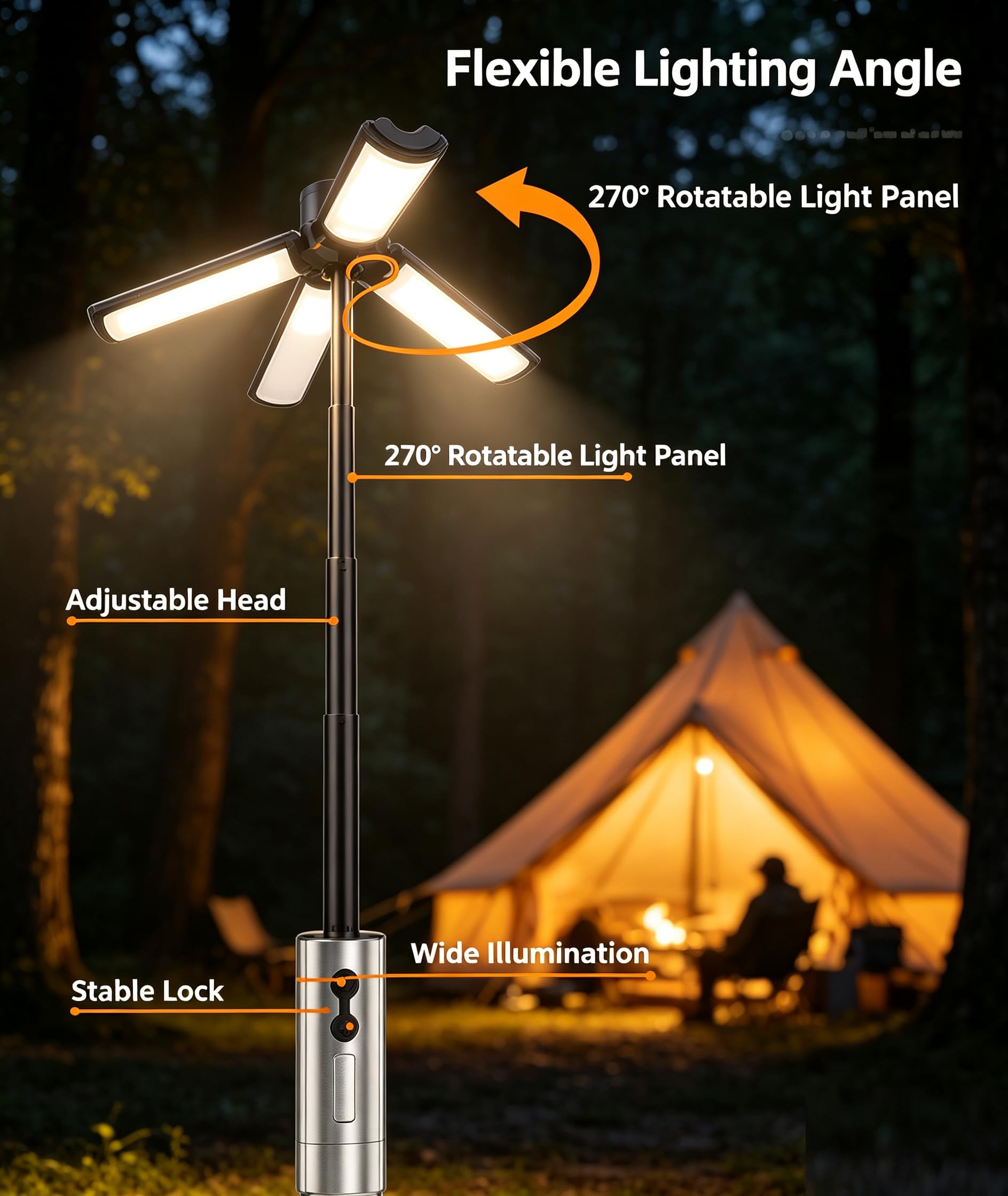 Lanterna da campeggio a LED USB-C, 2000 mAh, 3,7 V, 7,4 walt
