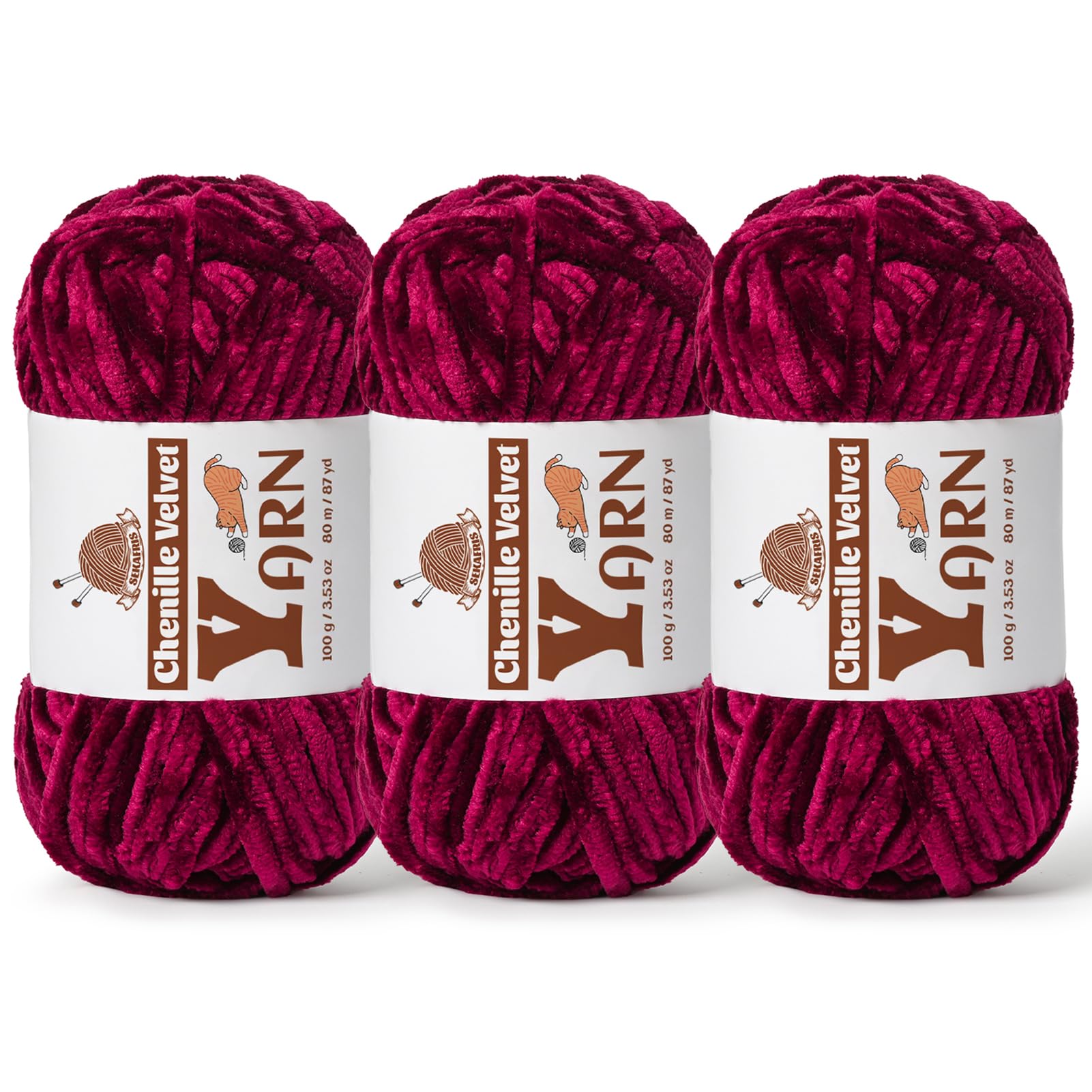 Chenille Crochet Burgundy Yarn 3 Pack