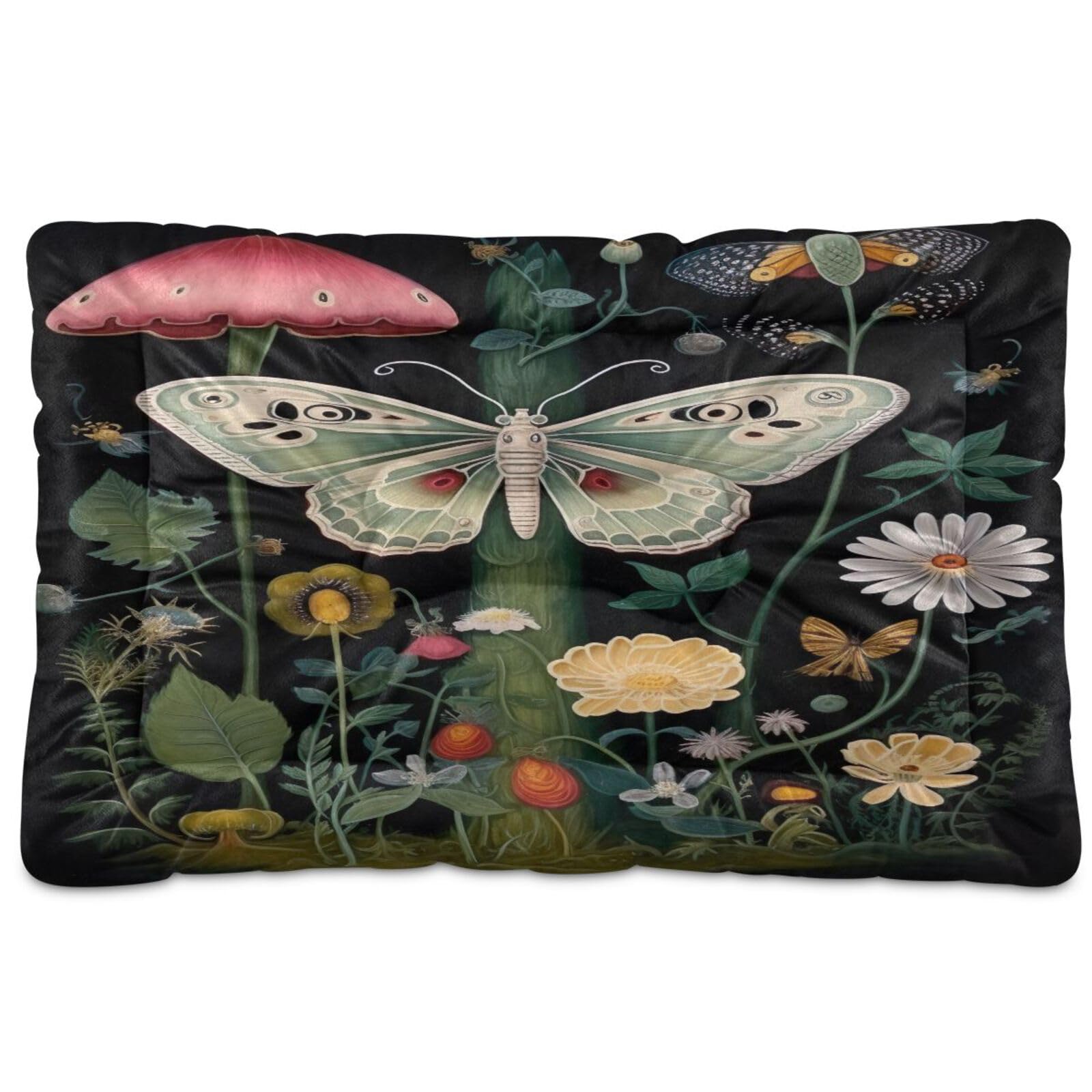 Haskirky Butterfly Mushroom Dog Bed Mat Soft Machine Washable Non-Slip Comfy Fluffy Kennel Pad for Medium Small Dogs 18x24 Inches