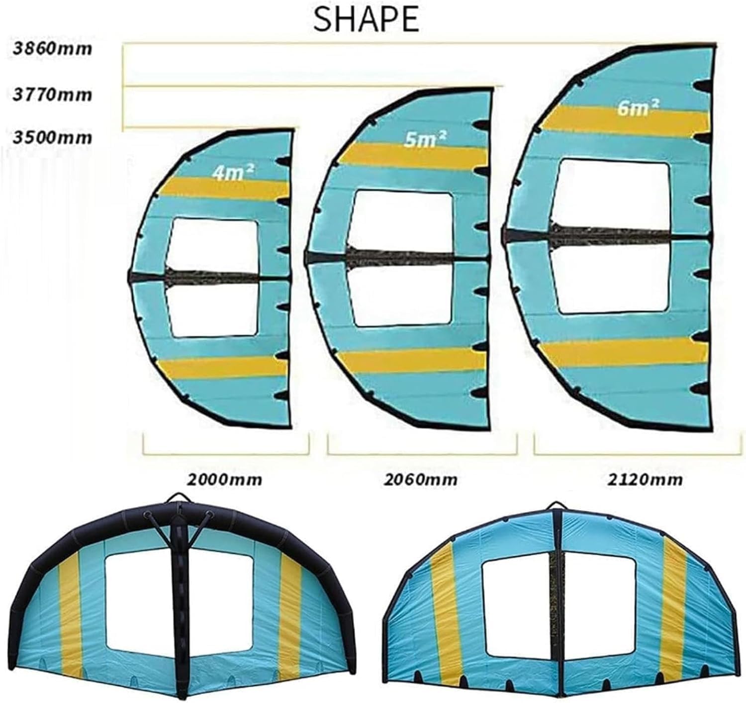 Aufblasbarer Windsurfflügel 4 M²/5 M²/6 M² – Vielseitiges Wingfoil- Und Hydrofoil-Board, Handliches Surfsegel Mit Sichtfenster Für Kitesurfen Und Wassersportabenteuer Multicolor 4m³