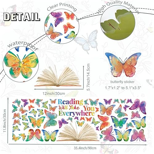 Miniatura 7 de OLMIXA Vinilo decorativo para pared con texto en inglés "Reading Will Take You Everywhere" (La lectura te llevará a todas partes) con cita