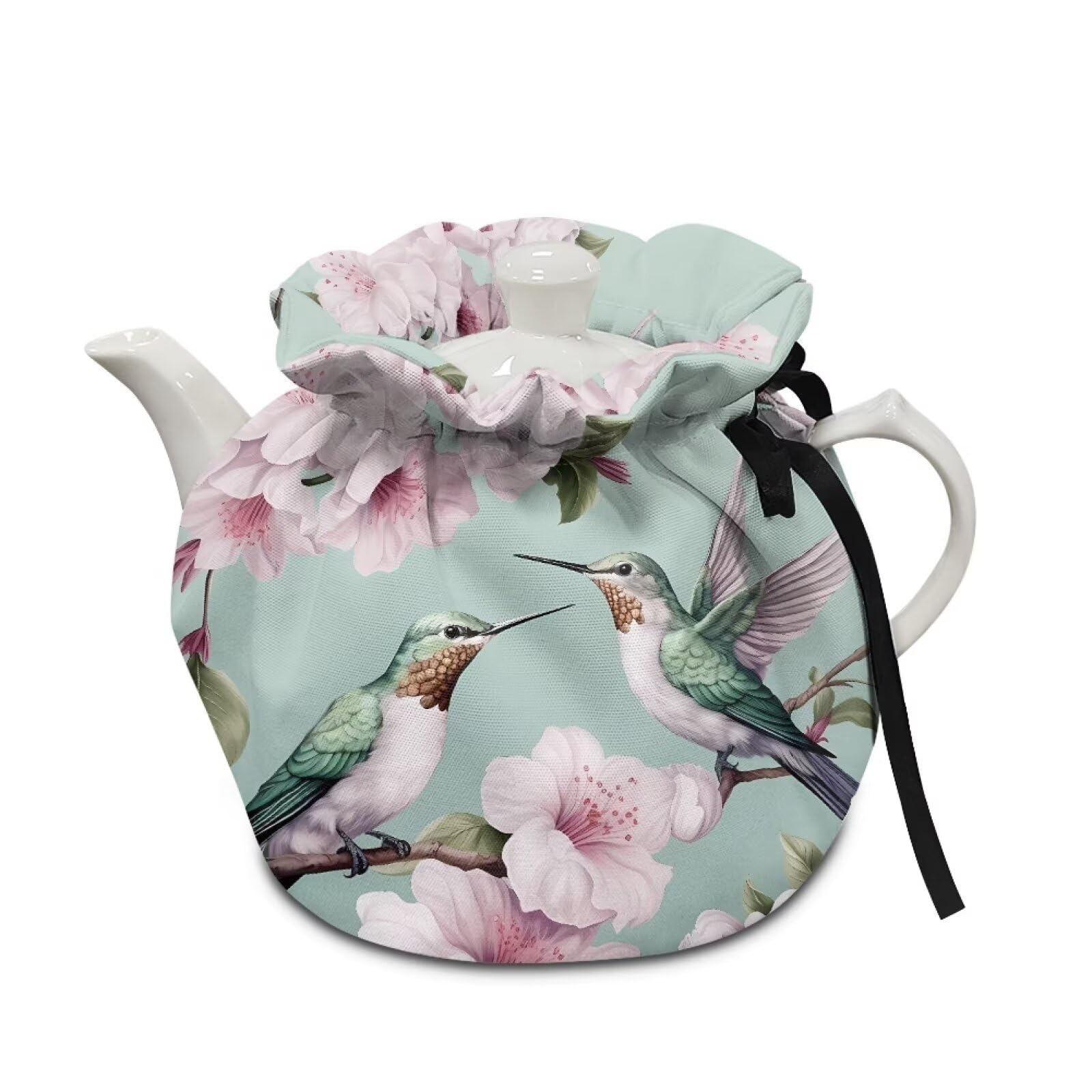 Generic Cyan Hummingbird Tea Cosy Coffee Pot Breakfast Warmer Dust Proof Teapot Cover Keeps Teapots Warm for Home Kitchen Table Hotel Tea Party Restaurant Holiday