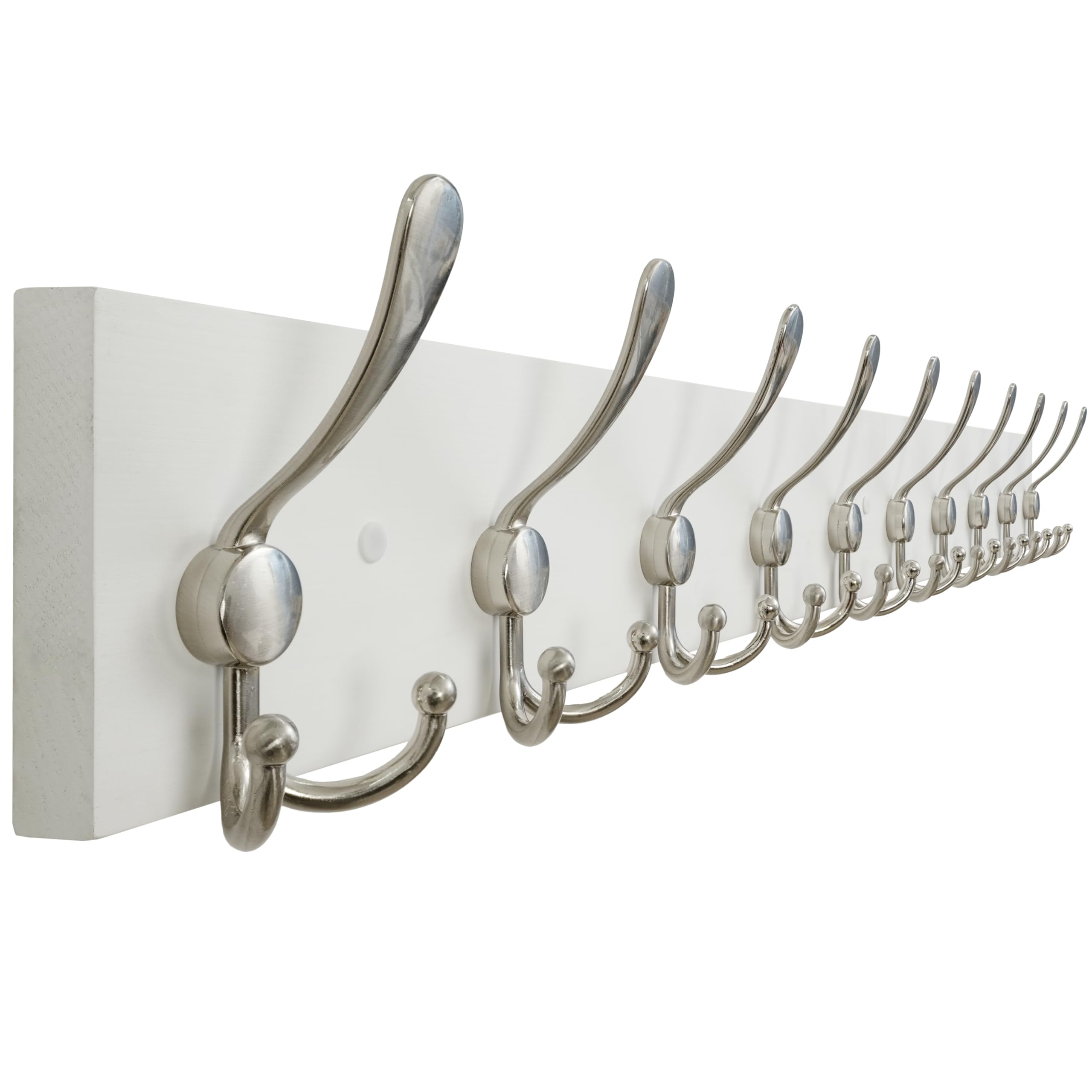 SKOLOO Creations White Solid Wood Wall Mounted Coat Rack, 10 Hooks, 38-1/8" Long - Kitchen, Mudroom, Entryway, Bathroom - Includes Mounting Hardware, Wall Coat Hanger, Towel Rack