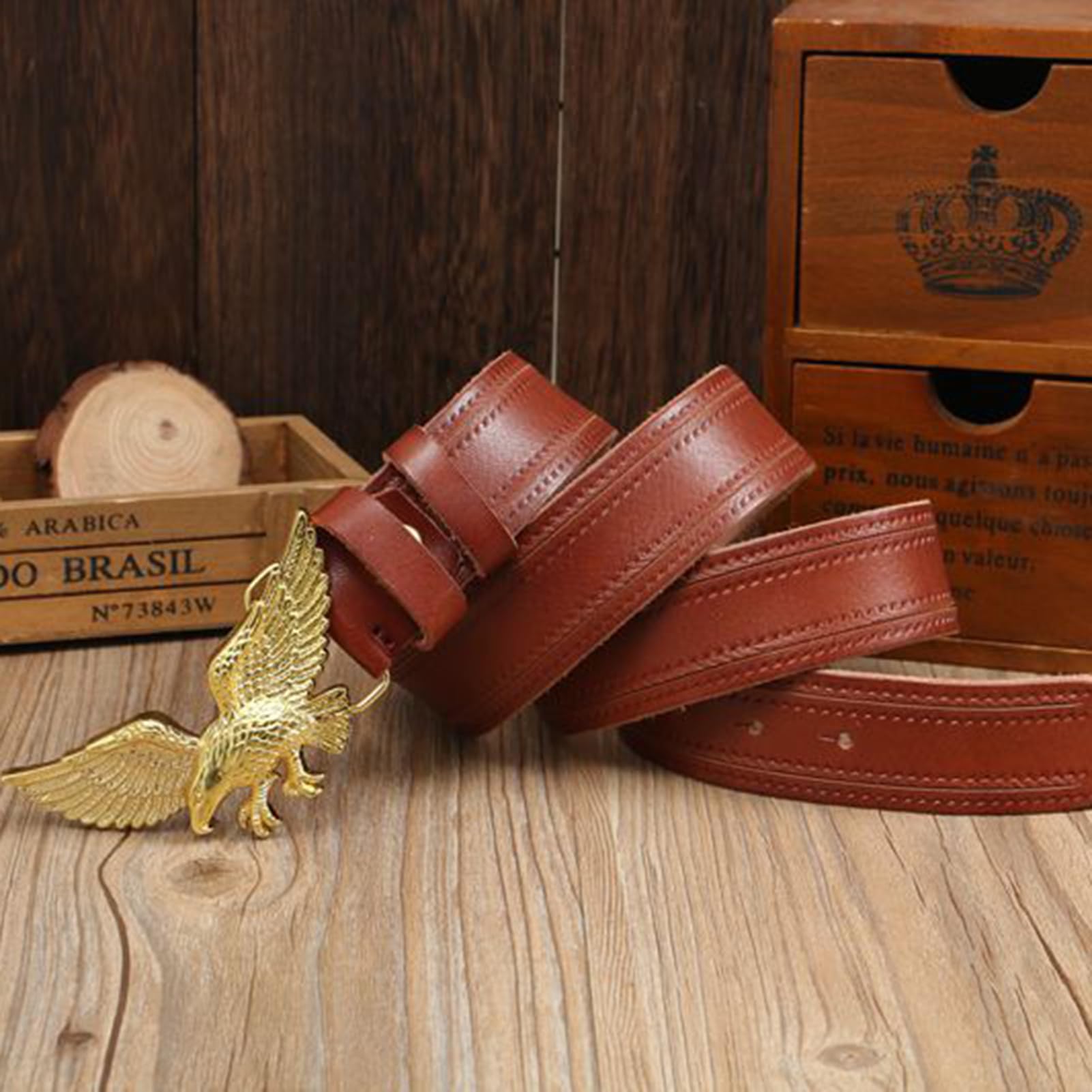 Cintura Da Uomo E Donna In Pelle Con Fibbia Western Incisa Aquila Volante - Cowboy, Cowgirl Country