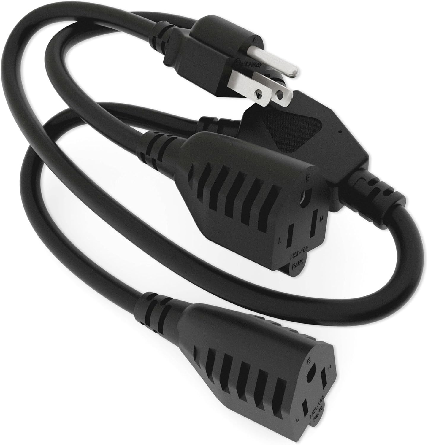 Cablelera Power Cord Extension & Splitter, NEMA 5-15P to NEMA 5-15R x 2, 16 AWG, 13A, 125V (ZADA33PQ-24)