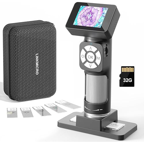 LM112 Microscope for Kids, Handheld Digital Microscope with 2 inch Screen, 500X Portable Microscope Kit for Kids 8-12, 8 LED, USB Output, Microscope Slides, 900mAh Battery, 32G SD Card