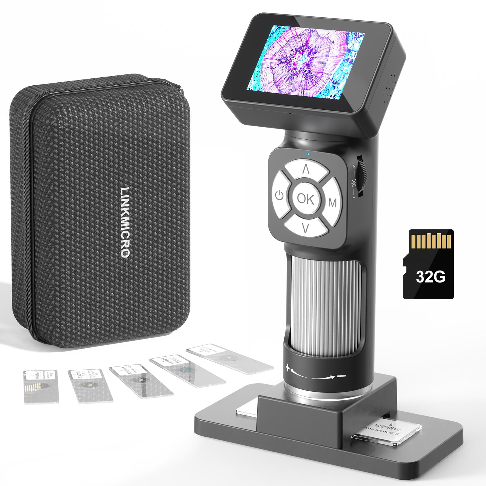 LINKMICRO LM112 Microscope for Kids, Handheld Microscope with 2" Screen, 500X Portable Microscope Kit with Case, USB Magnifier with 8 LED Light for Adults, 5pcs Biological Microscope Slides, 32G