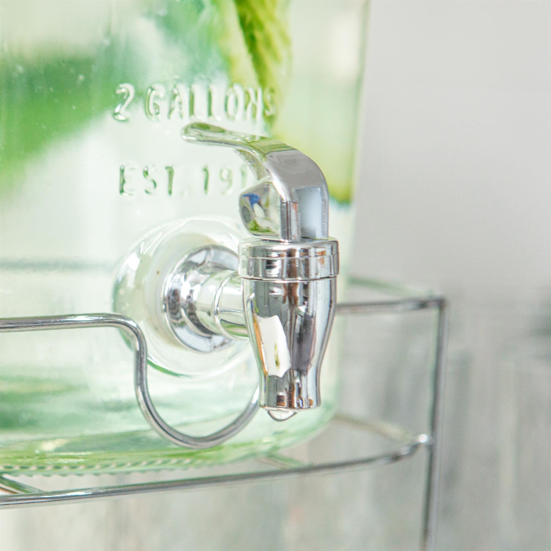 Distributeur De Boissons En Verre 8.7L Avec Robinet Et Support Métal - Pour Fête, Punch, Eau Aromatisée