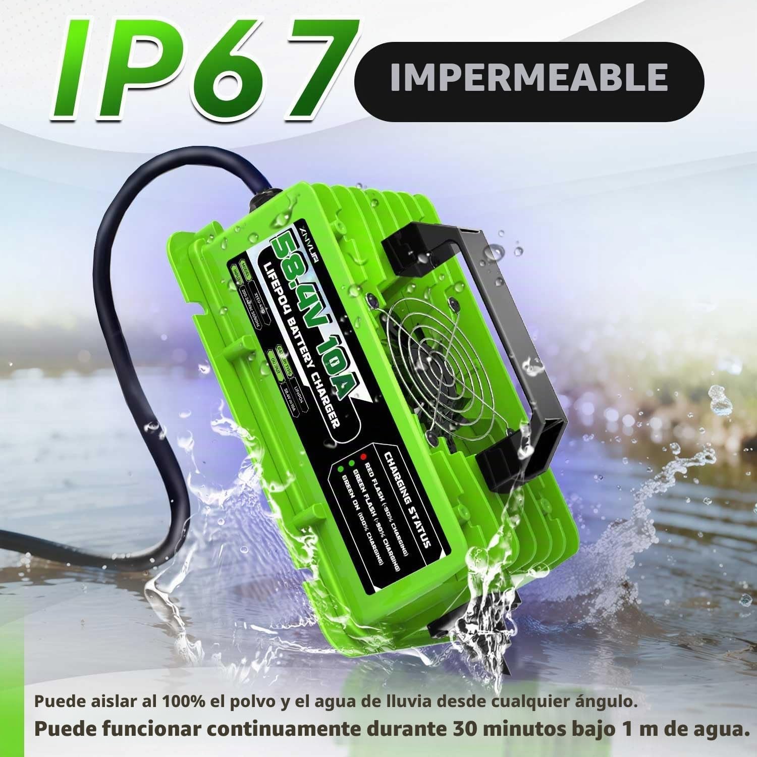58,4V 10A Cargador de batería LiFePO4 para baterías Recargables de Ciclo Profundo de fosfato de Hierro y Litio de 48V (51,2V)