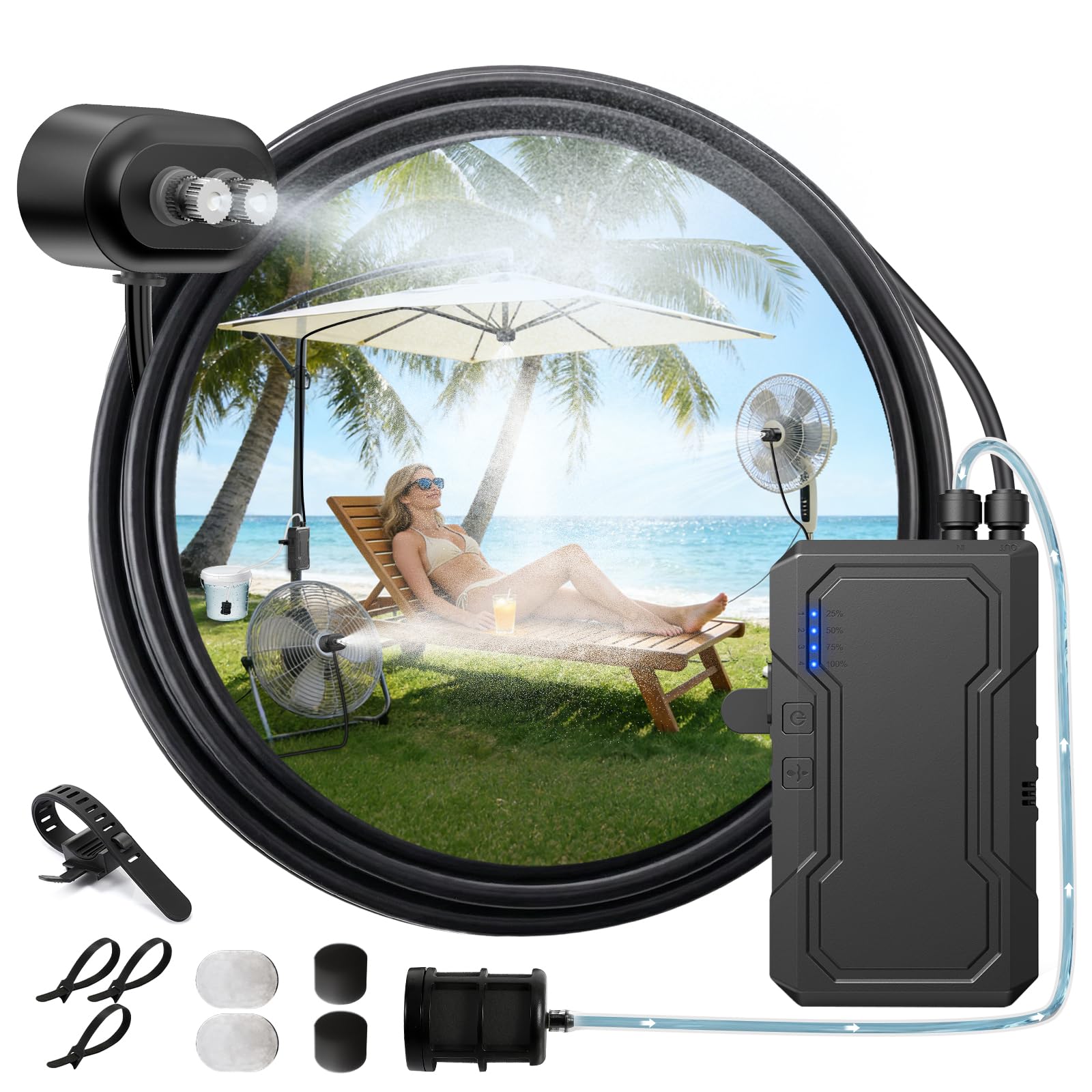 Ausic Sistema de nebulización magnético portátil con bomba, kit de 6000 mAh para exteriores para patio exterior, carrito de golf, pulverizador de agua para enfriar deportes, toldo, playa, campamento