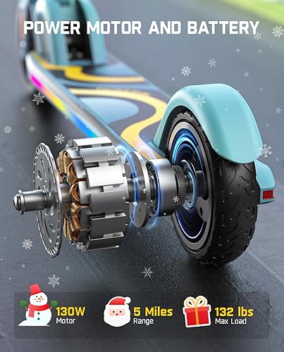 Miniatura 8 de FanttikRide C9 Pro Kids Electric Scooter Ages 8-12, Colorful Rainbow Lights, E-Scooter for Kids 3.9-5.2 ft, 132 lbs, 5 Miles Range, Up to 40 min Azul