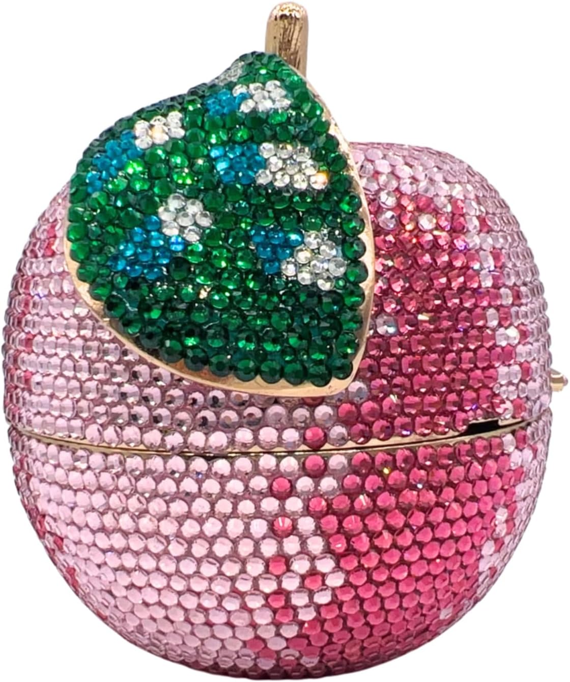 Women Cute Pink Apple Evening Clutch Sparkling Rhinestone Crystal Handbag Banquet Wedding Party Purse