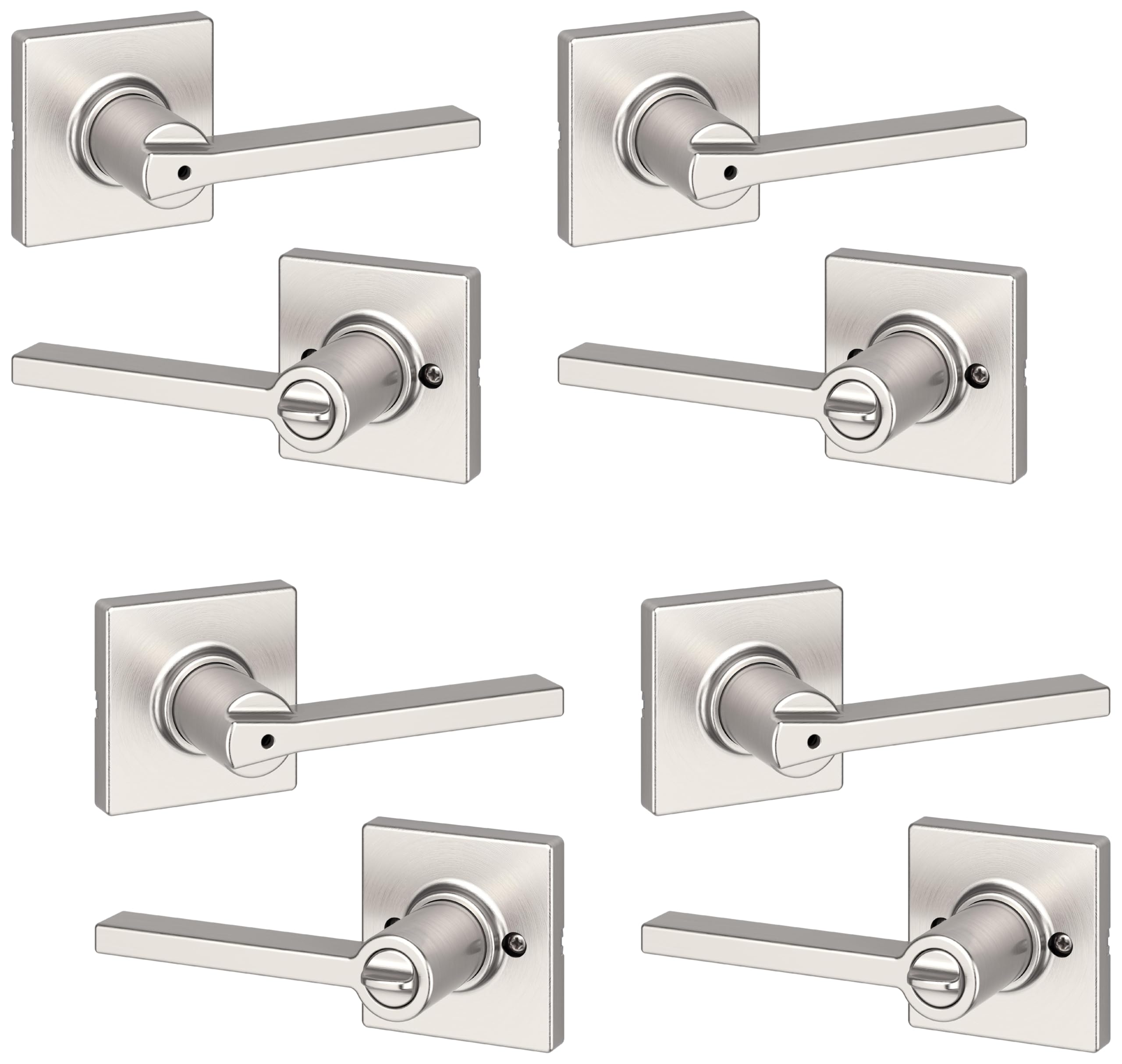 Kwikset Casey Interior Privacy Door Handle with Lock, Door Lever for Bathroom and Bedroom, Satin Nickel Reversible Keyless Turn Lock, with Microban Protection, (Pack of 4)