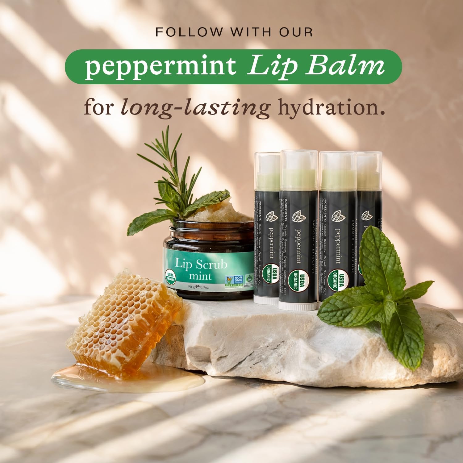 USDA Organic Lip Scrub Mint - Fabricado en Estados Unidos con ingredientes naturales, exfoliante hidratante para labios secos, exfoliante exfoliante de azúcar labial para labios suaves, pequeños 8