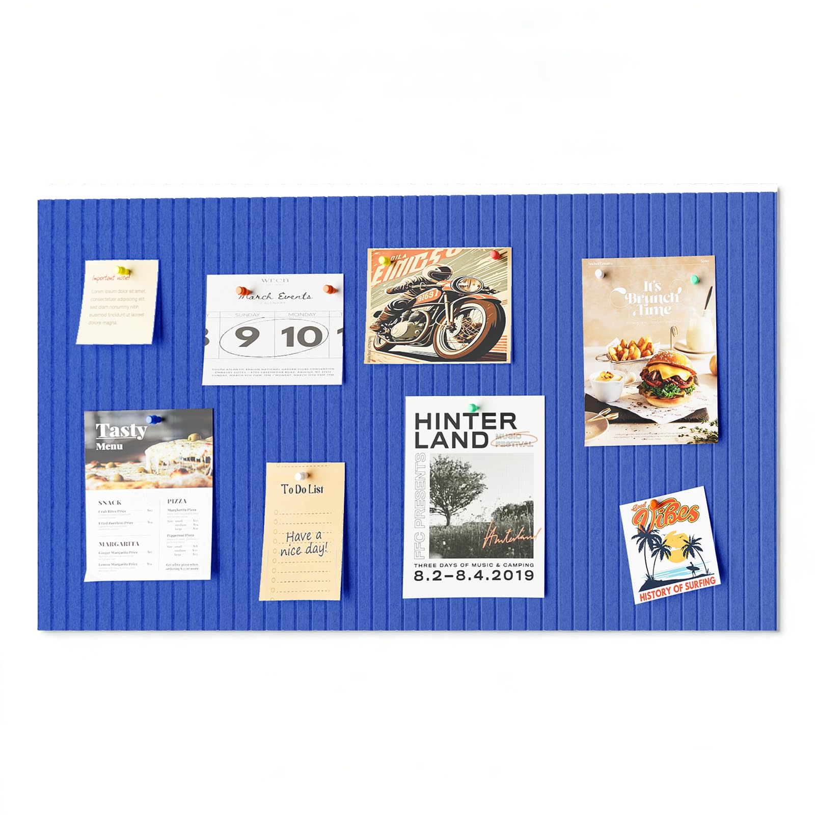 Rokeblau 60x40cm Bulletin Board, Decorative Felt Pin Board, 0.9cm Thick Foldable Photo Display Board with Self-Adhesive Tape, Vision Board for School Home Kitchen Office Walls - Dark Blue