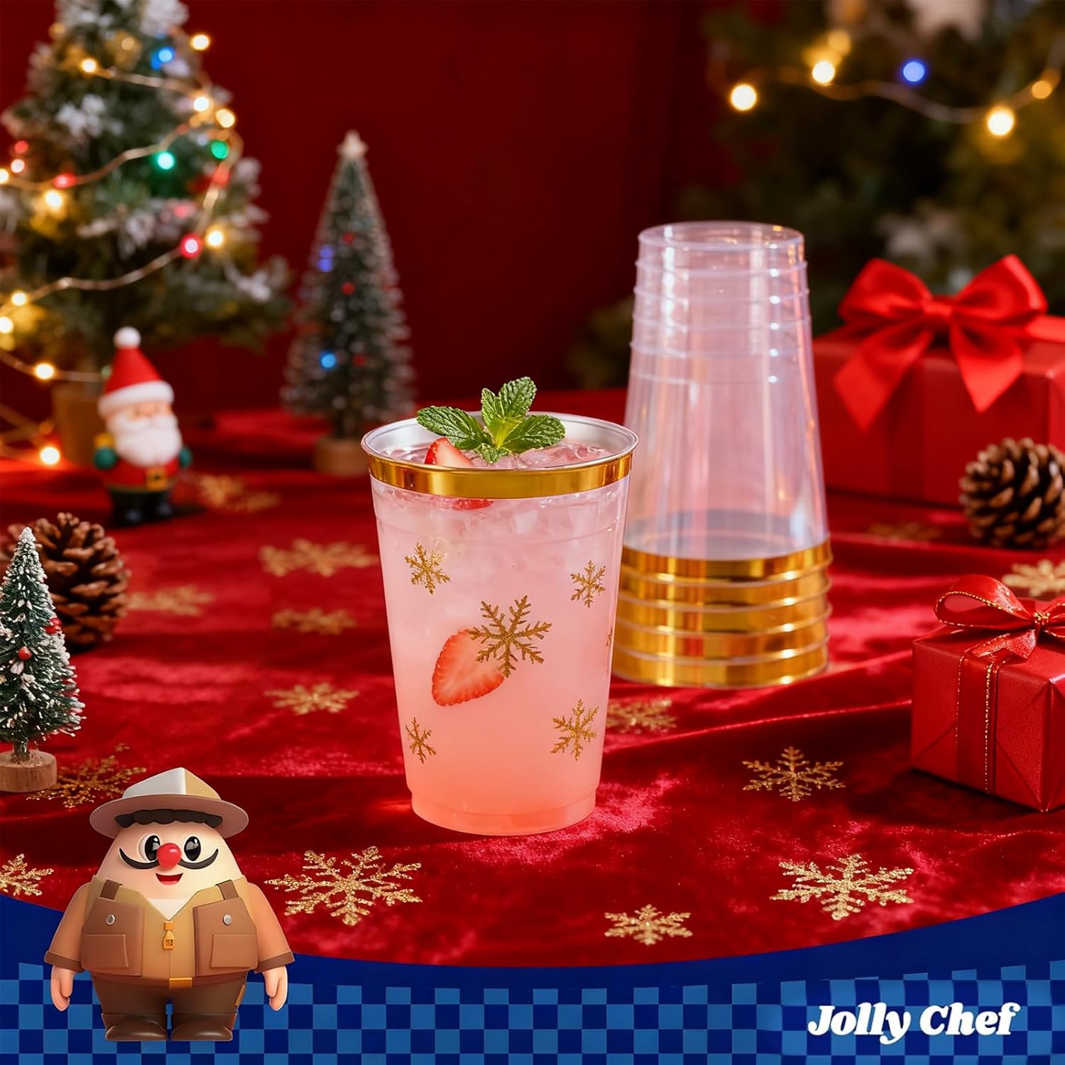 JOLLY CHEF 100 Pack Gold Plastic Disposable Cups, 12 oz Clear Plastic Cups Tumblers, Elegant Gold Rimmed Disposable Glasses for Wedding, Thanksgiving Day, Christmas - Image 8