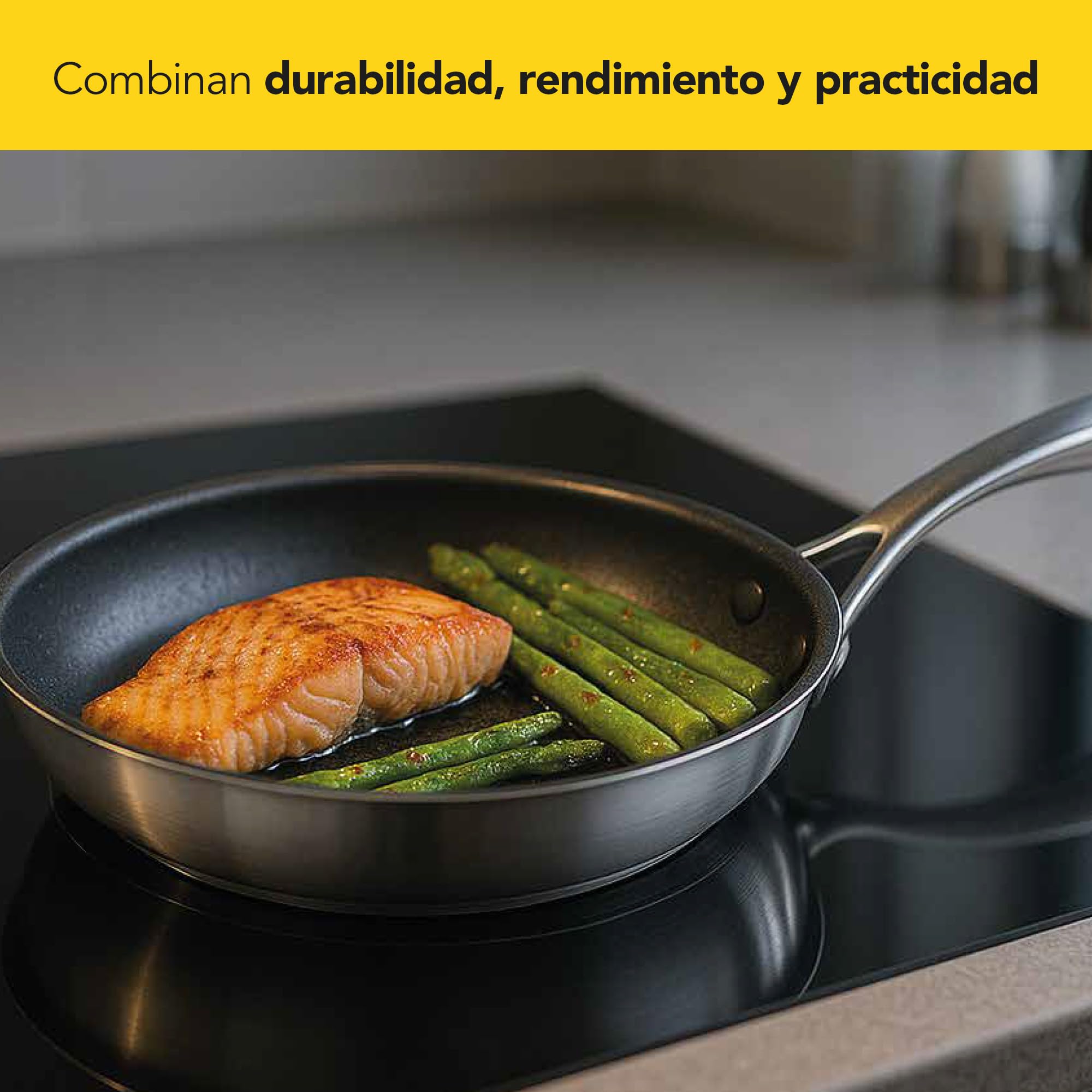 Castey - Juego de 3 Sartenes Inox Essentials, Modelo SET-EA3, Color Plata, Tamaño 18-22-26 cm, Acero inoxidable, Acabado Elegante, Resistente al desgaste, Apta para Todas las Cocinas, Antiadherente