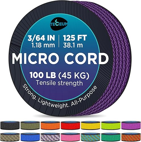 Miniatura 46 de TECEUM Micro Paracord – 1.18 mm X 38 m – Cordón de Utilidad Micro – Cuerda de Paracord Trenzada Fina – Ideal para Manualidades, Proyectos DIY
