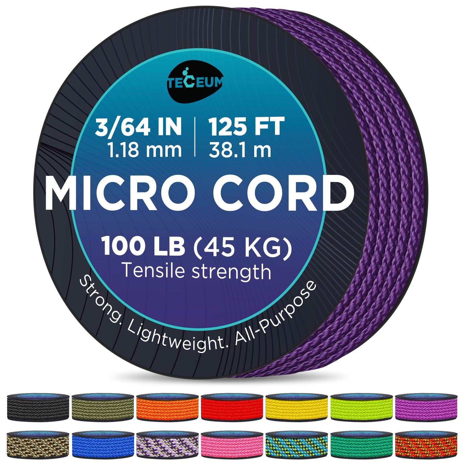 MICRO PARACORD: 1.18 mm thick. Color: Indigo. Length - 38.1 m. Tensile Strength: 45.35 kg (100 LB). Thin, lightweight and strong. Comes on a compact & convenient spool (77.98 mm x 77.98 mm). โ image 1