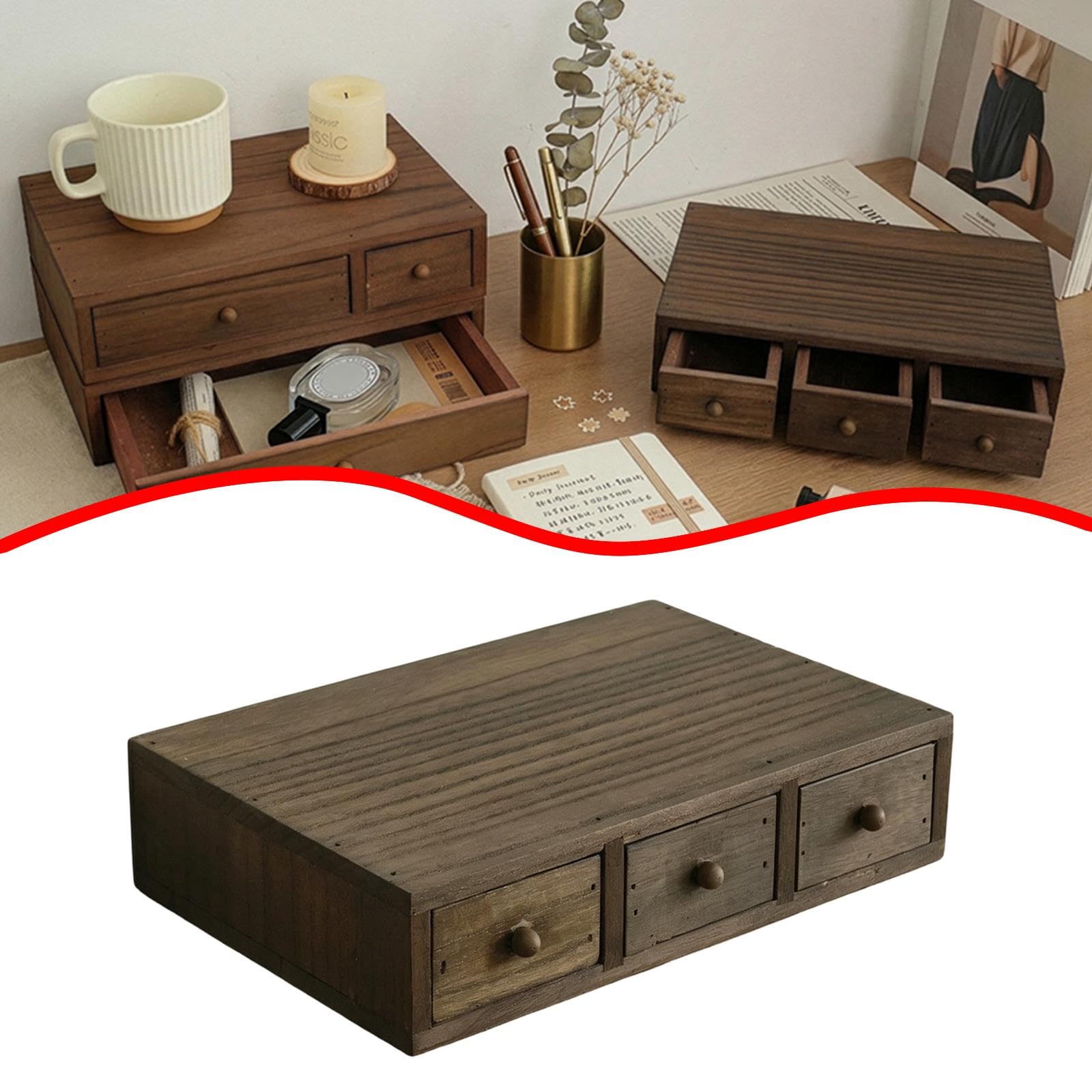 Schreibtisch Organizer Aus Holz mit Schublade Zur Aufbewahrung von Make Up, Dekorativer Ständer, Geeignet für Schlafzimmer, Büro, Wohnzimmer, 3 Schubladen