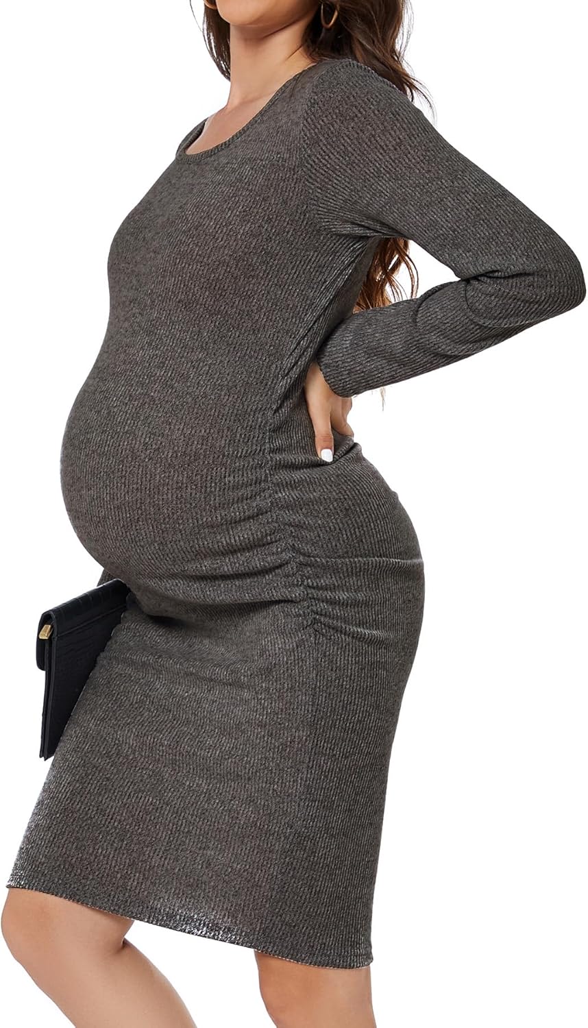 Smallshow Women's Knit Maternity Dress Long Sleeve Pregnancy Clothes - Image 4
