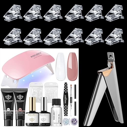 Modelones Kit de gel de uñas de polietileno con 12 clips de puntas de uñas y 1 recortadora de puntas de uñas postizas