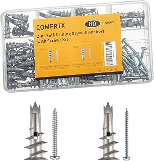 COMFRTX 80 Pack Zinc Metal Drywall Anchors (2 Sizes #6/#8 Screws) Self-Drilling Heavy Duty No Pre-Drill Strong Hold Easy Install