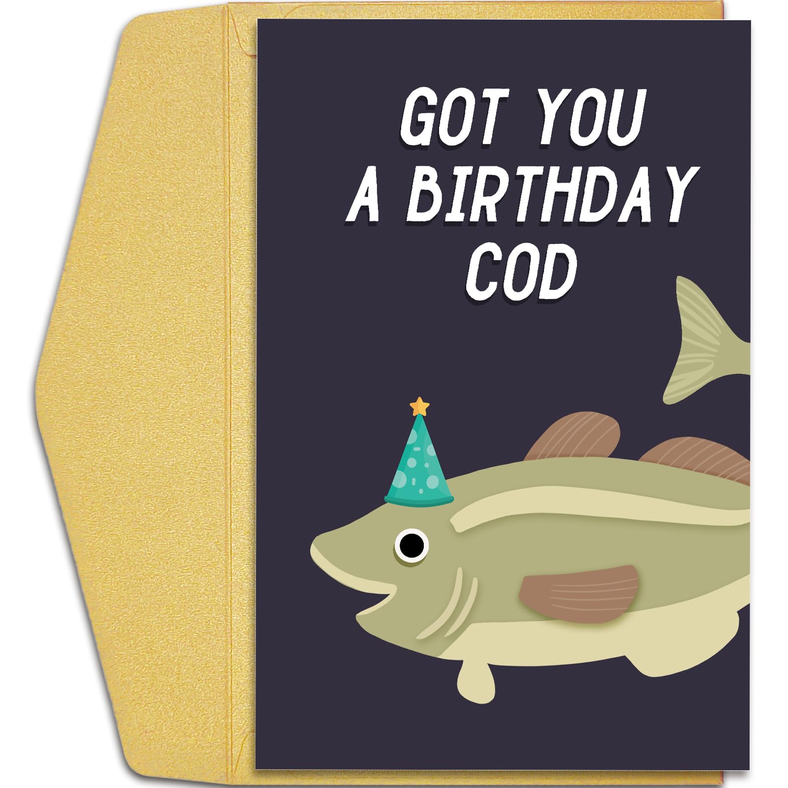 QilijiFunny Fish Birthday Card for Him Her, Humorous Cod Pun Birthday Card, Happy Bday Greeting Card, Got You A Birthday Cod Card