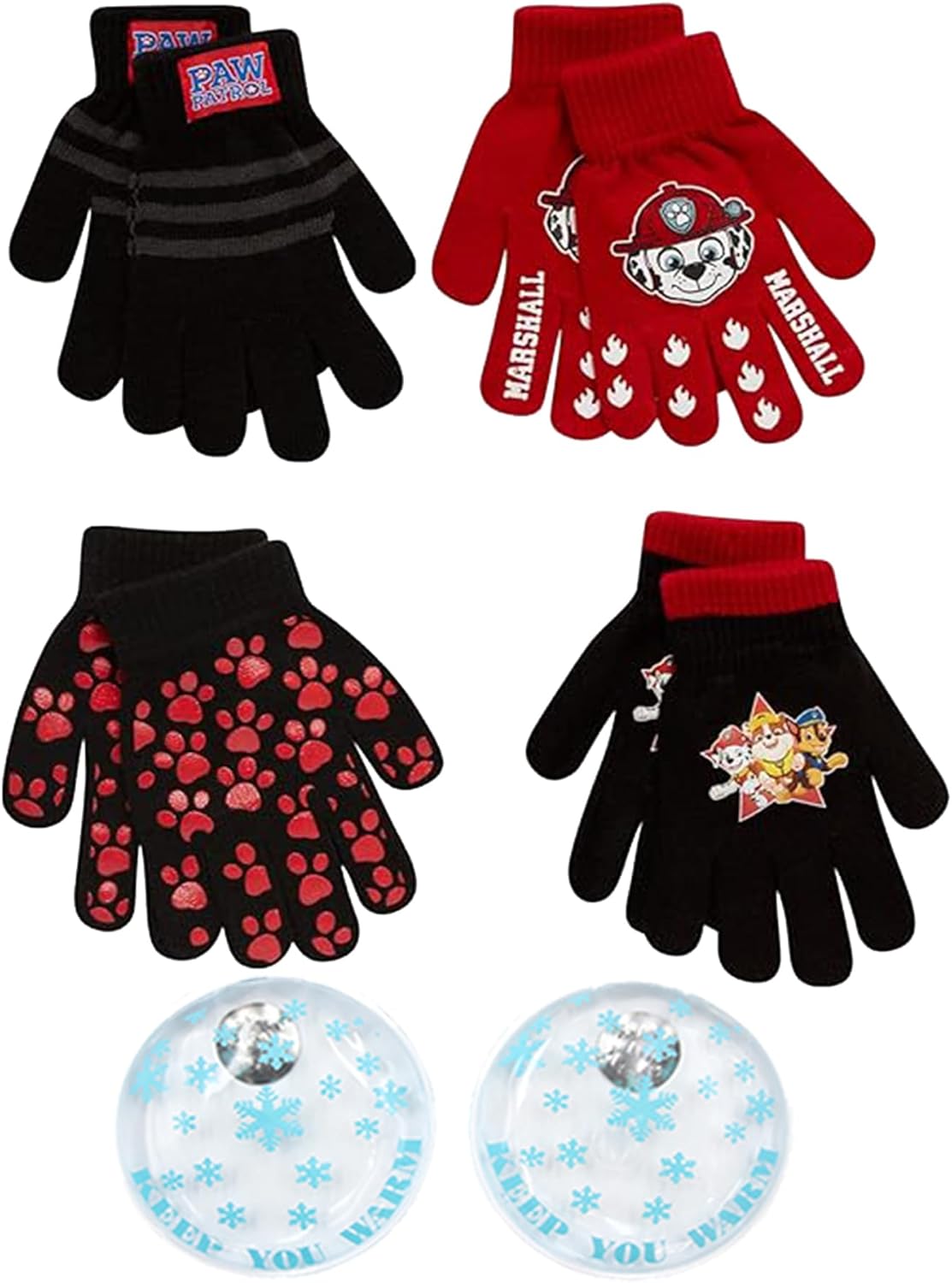 Nicklelodeon Assorted Characters 4- Pairs Gloves Cold Weather Set,Little Boys, Age 2-7 Paw Patrol 4 Pair Gloves Set with Handwarmers