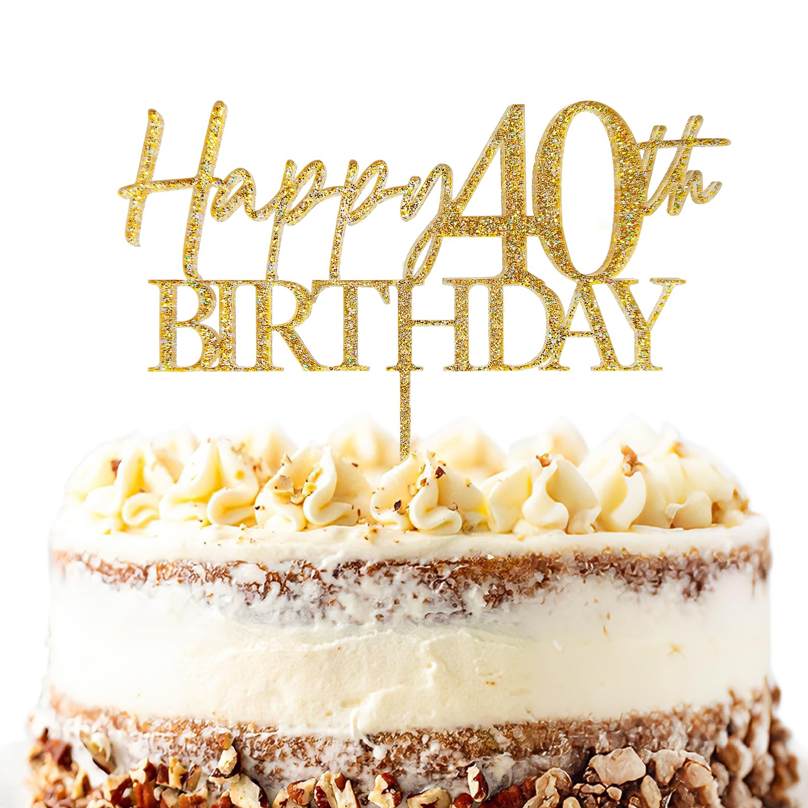 DOORIO Happy 40th Birthday Cake Topper, Gold Glitter 40th Birthday Cake Decoration for Men Women 40 Years Old Birthday Party Supplies