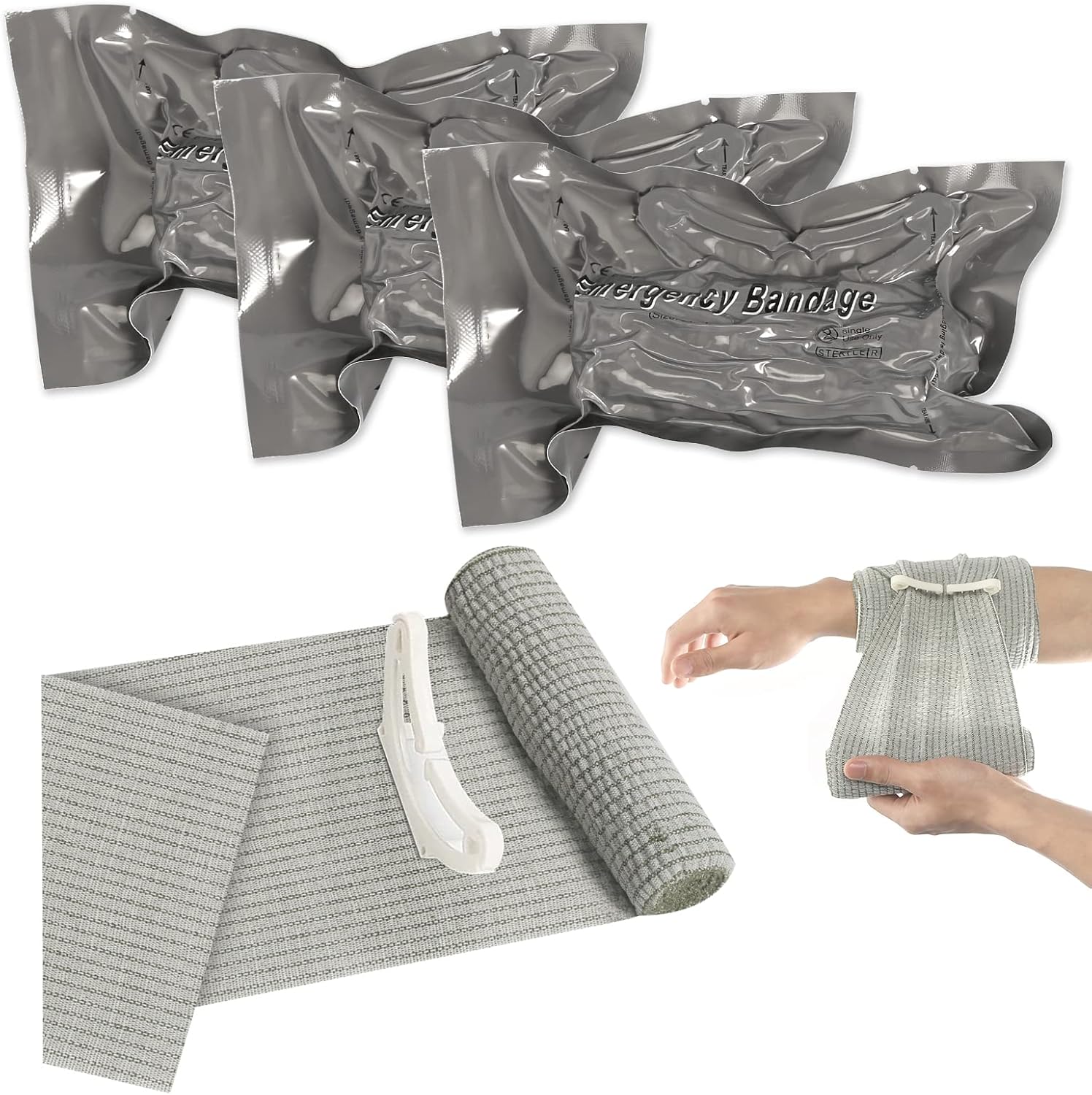 3 Pack Israeli Bandage 4 Inch Vacuum Sterile Elastic Bandage Wrap