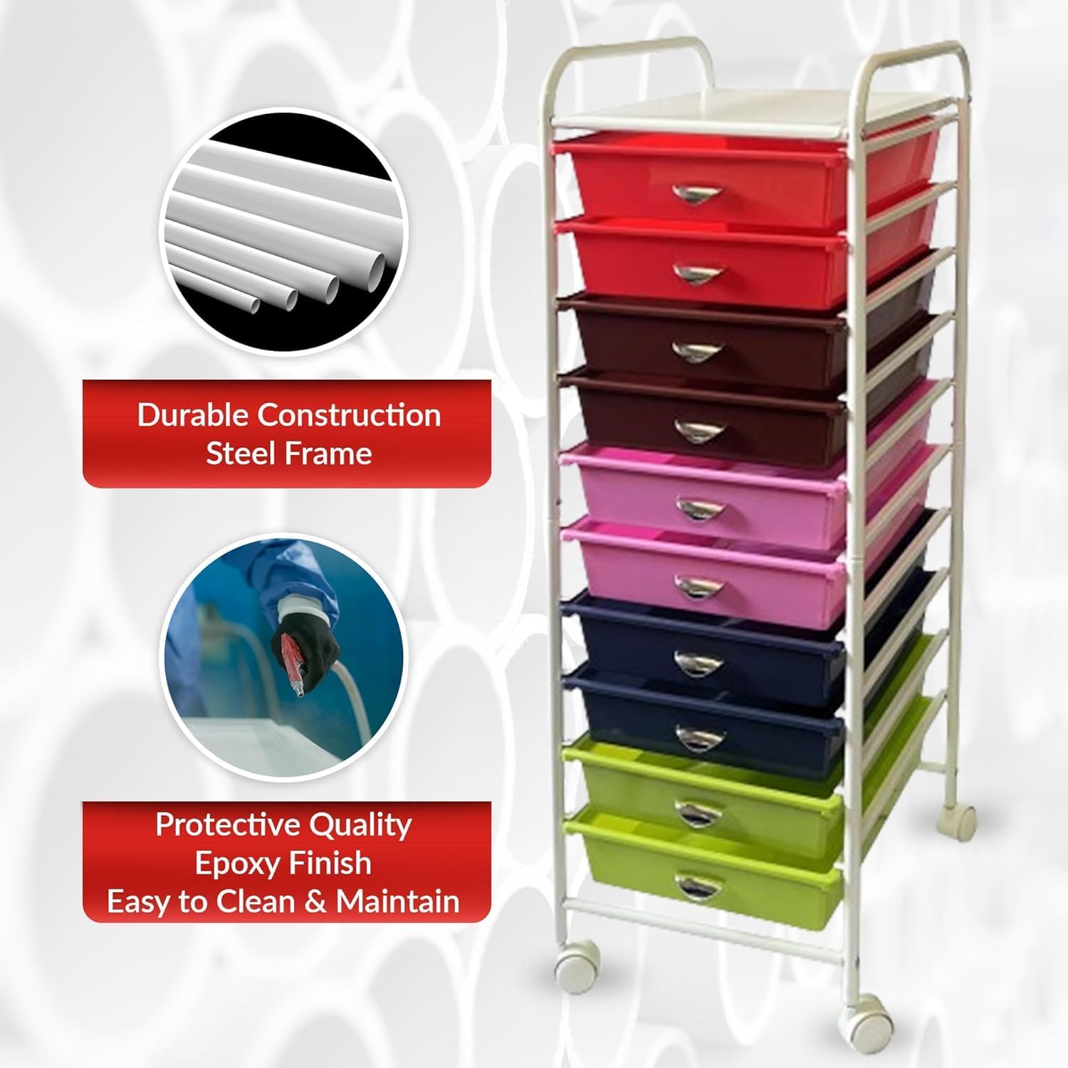 US TECH Storage Organizer for Art Supplies Beauty Products Kids' Cafts & Makeup with 10-Drawer Multipurpose Rolling Storage Organizer (10 Tier, Multicolor)