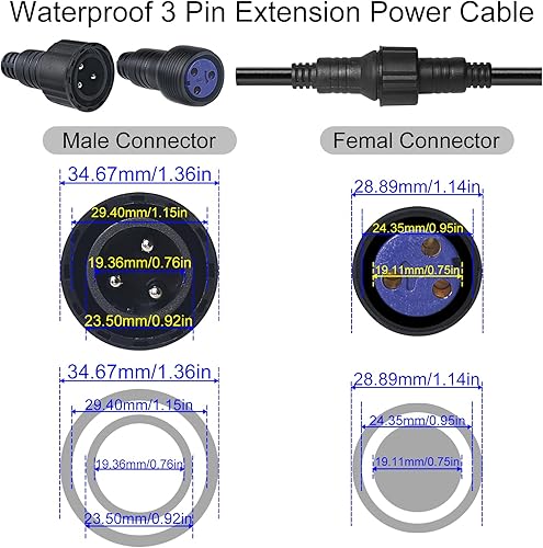 Miniatura 3 de Cable de alimentación Dmx impermeable, 6.6 ft 6.6 pies macho hembra Dmx+conector de salida de datos de alimentación, cable Dmx impermeable y cable