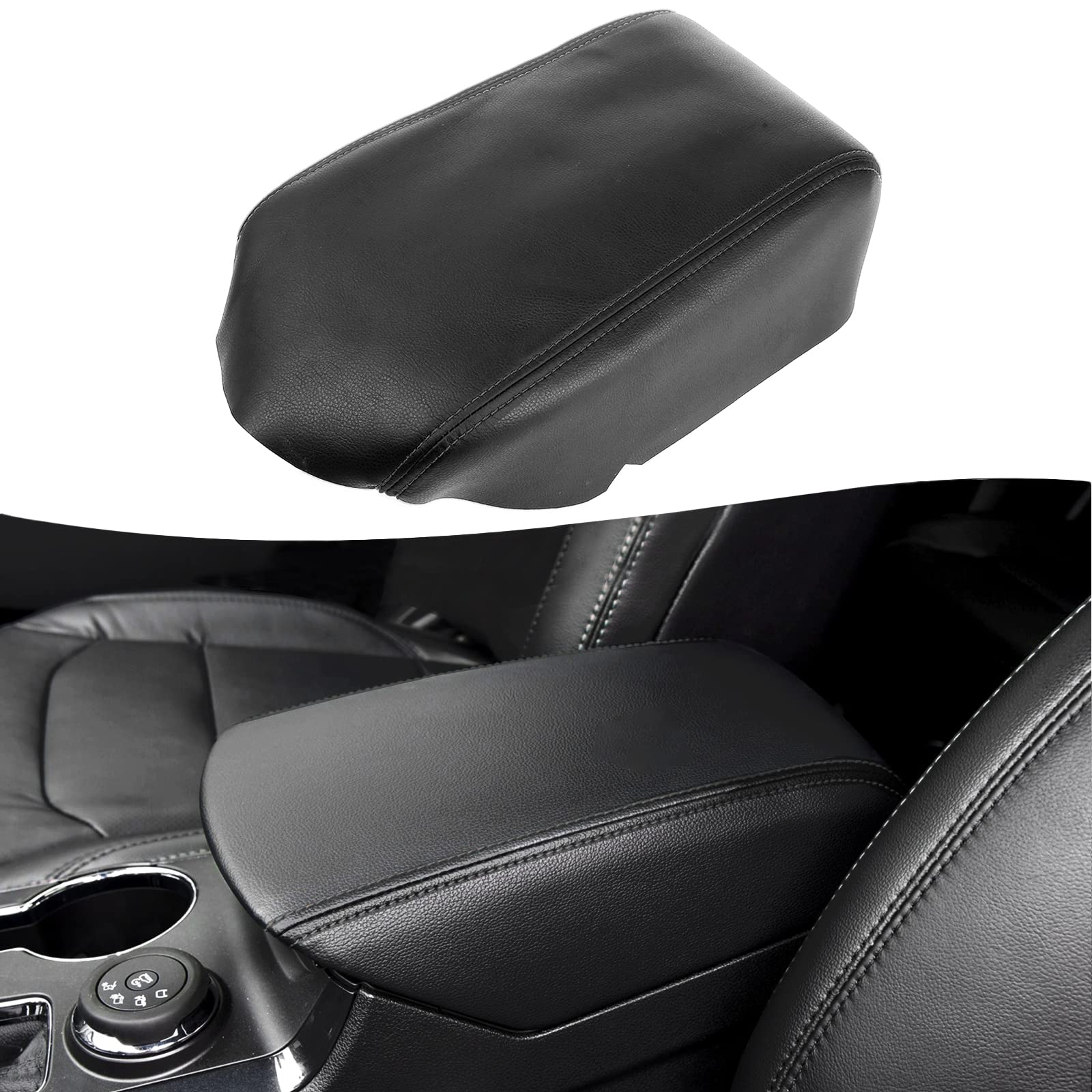 KBH Auto Center Console Armrest Cover for Ford Explorer 2011-2018 Vinyl Microfiber Leather Console Replacement Black