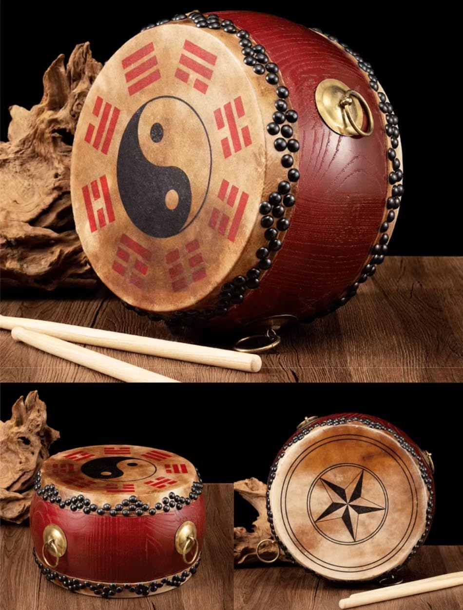 Tambor chino de piel de vaca amarilla de 30,5 cm. Instrumentos de percusión chinos
