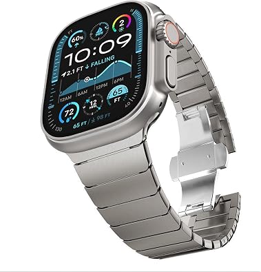 CHANCHY Stainless Steel Band for Apple Watch Band Apple Watch Ultra 3/2/1 Band 49mm, Series 11/10 46mm, 9/8/7 45mm, SE3/SE2/SE 6/5/4 44mm, 3/2/1 42mm, Metal Strap with Folding Clasp for Men, Titanium