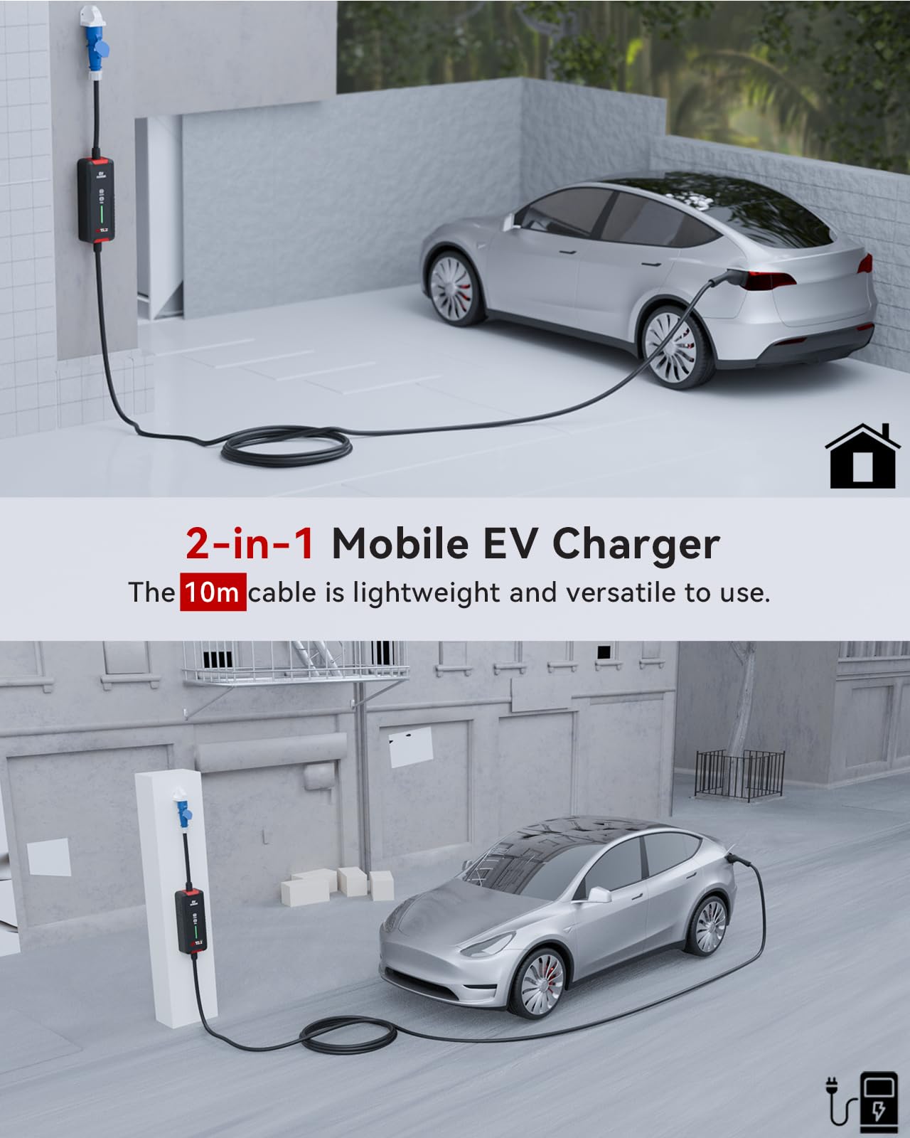 MCEVKELN EV Caricatore Tipo 2 7KW, 10M Cavo Ricarica Auto Elettrica Tipo 2 CEE(3Pin) con Scatola Commutabile 6-32A, 10M EV Charger Portatile IEC 62196-2 Stazione Caricabatterie EV