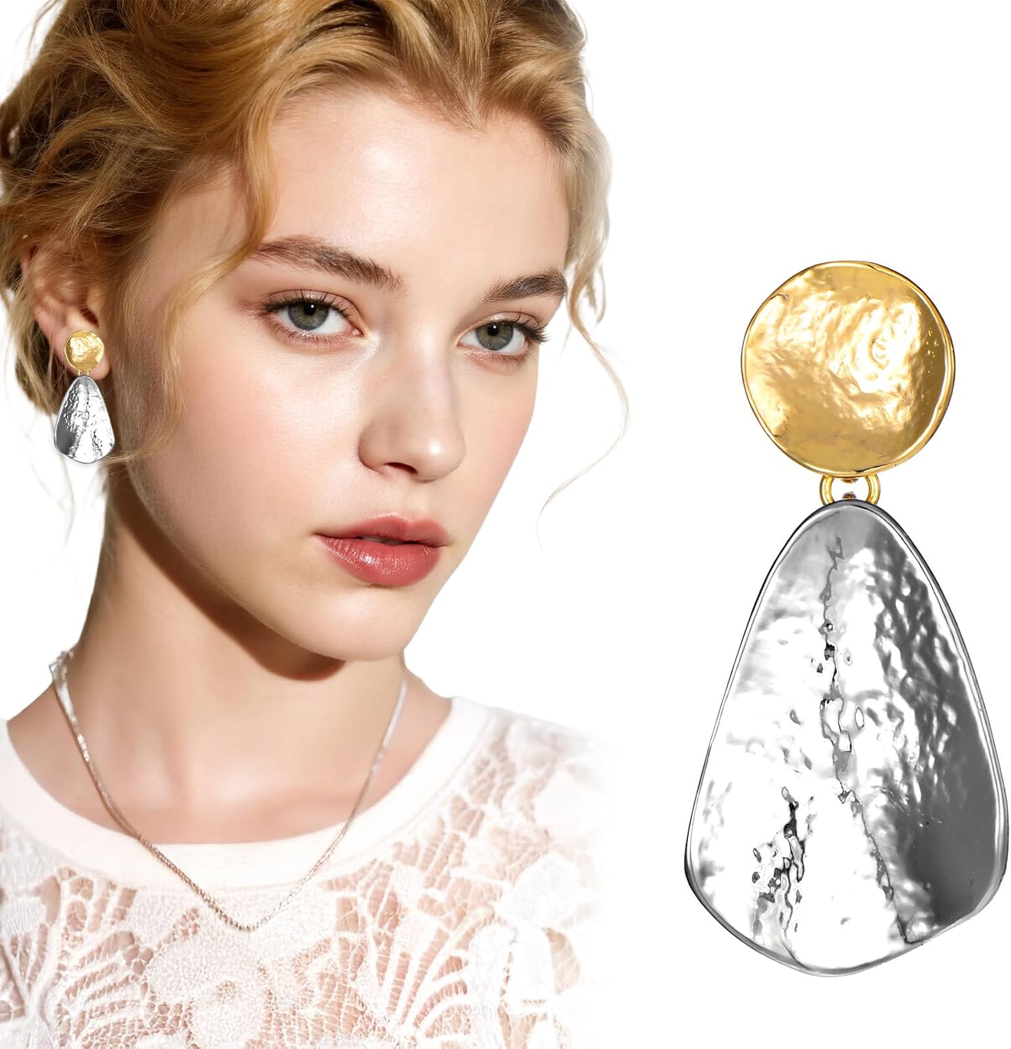 Statement Earrings for Women Big Golden Earrings Geometric Chunky Dangle Earring Gold Silver Ear Clips Gold Plated Silvery Jewelry Gifts for Valentine's Day Halloween Christmas Birthday - Image 9