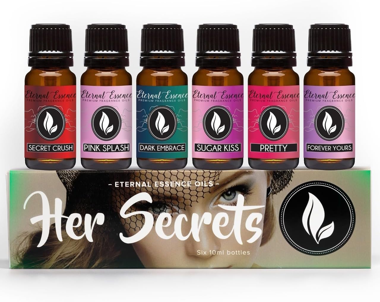 Eternal Essence Oils Her Secrets Gift Set of 6 Premium Pretty, Dark Embrace, Forever Yours, Secret Crush, Pink Splash, Sugar Kiss