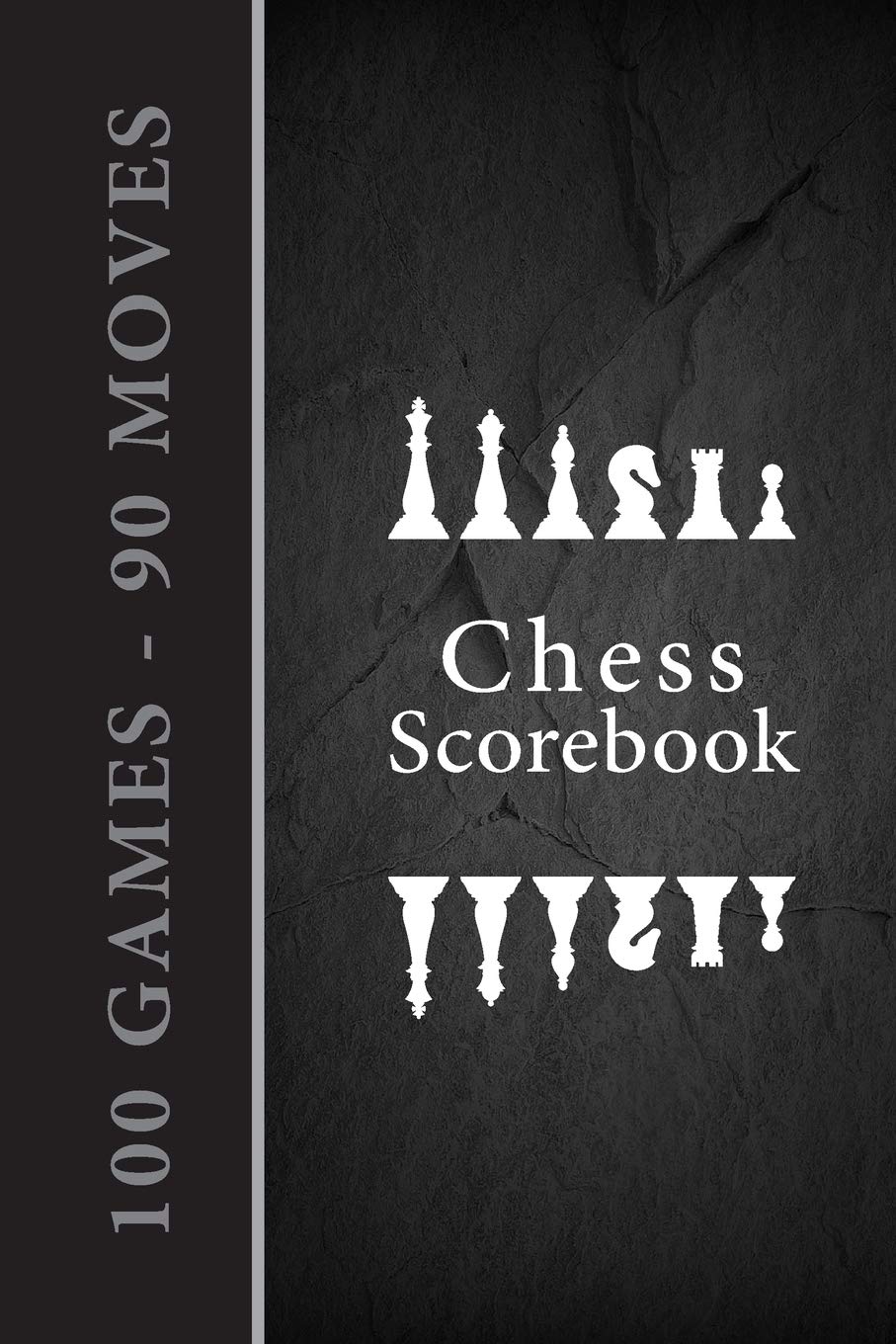 Chess Scorebook - 100 Games - 90 moves: Chess notation books | Chess recording book | 101 pages, 6"x9" | Chess notebook | Paperback | black rock bottom vertical black vertical band left