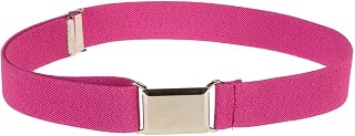 Kids Elastic Adjustable Strech Belt With Silver Square Buckle - Fushia