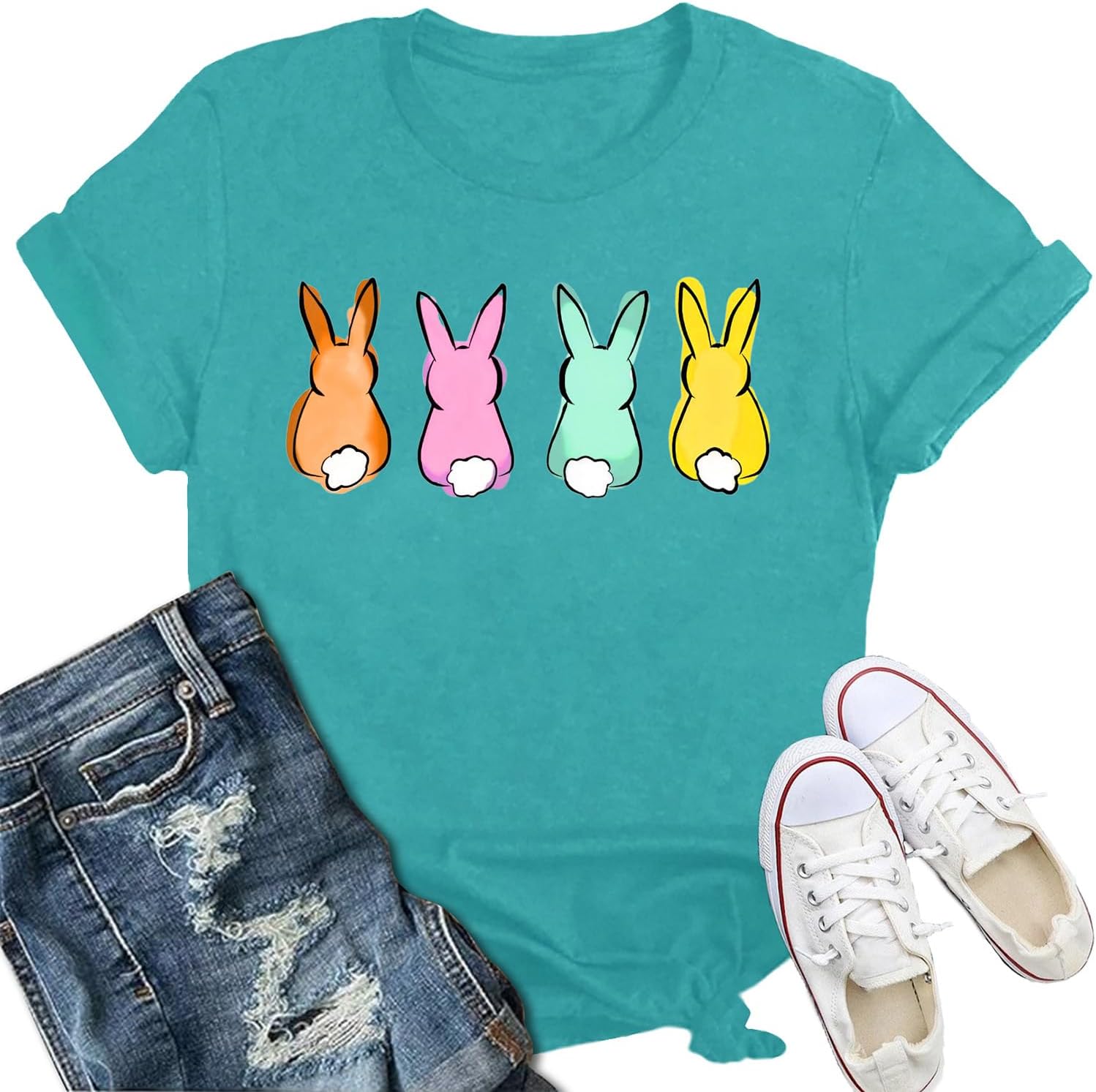 Easter Bunny Shirts for Women Happy Easter T-Shirt Cute Leopard Rabbit Face Tshirt
