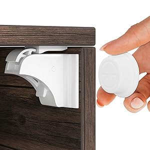 Hoffenbach Cierre Magnético Invisible para Armarios y Cajones – 12 Seguros para Bebés + 3 Llaves – Bloqueo de Seguridad Infantil con Cerradura Magnética – Imanes Adhesivos para Muebles – Blanco