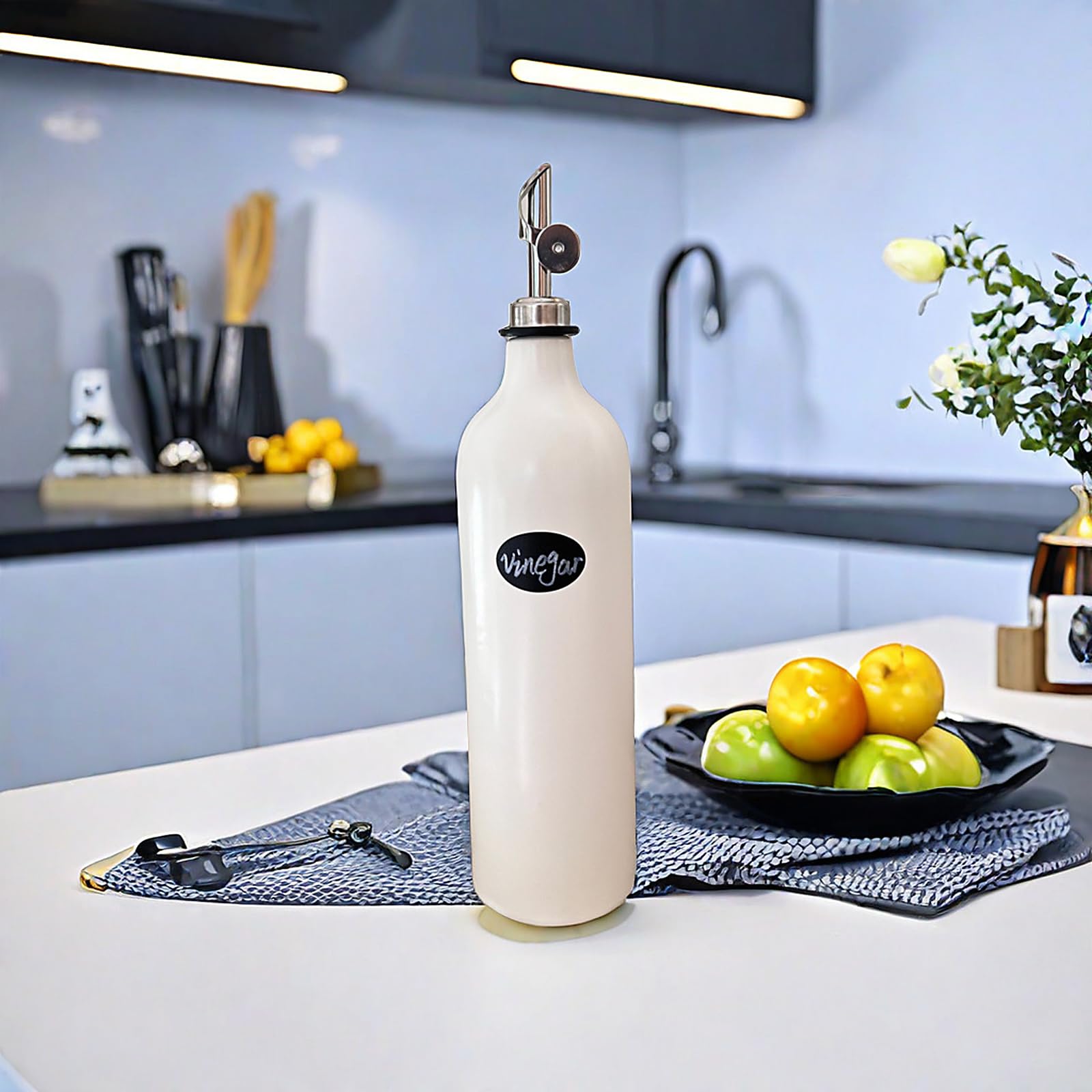 Dispenser di olio in ceramica di alta qualità con beccuccio in acciaio inox antiruggine, ideale per aceto e condimenti liquidi, dispenser di olio in ceramica