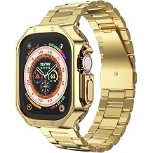 Compatible with Apple Watch Ultra 3/2/1 Band and Case, Stainless Steel Metal Chain with TPU Cover, Smart-Watch Link Bracelet Strap for men, Wrist-Band for i-Watch Ultra, 49mm, Gold