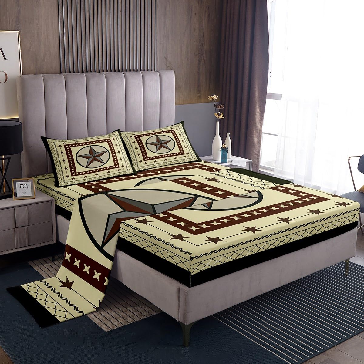 Feelyou Western Bed Sheet for Kids Boys Girls Rustic Country Sheet Set Southwestern Bedding Set Brown 1 Fitted Sheet & 1 Flat Sheet with 1 Pillowcase Twin Size