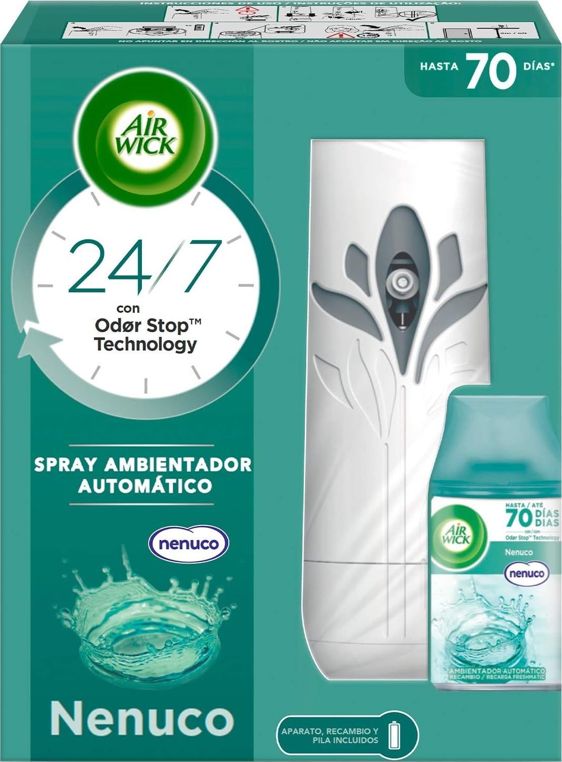 Air Wick Freshmatic – Aparato y Recambio de Ambientador Spray Automático, Esencia para Casa con Aroma a Nenuco, Multicolor, 1 Aparato + 1 Recambio
