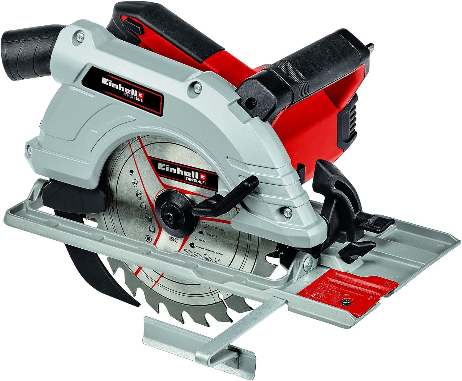 Einhell Hand-Held Circular Saw 1500W, 5500 RPM, Tool-Free Adjustment, Large Handle, Aluminium Saw Table, Spindle Locking System, Including Carbide-Tipped Saw Blade TE-CS 190/1