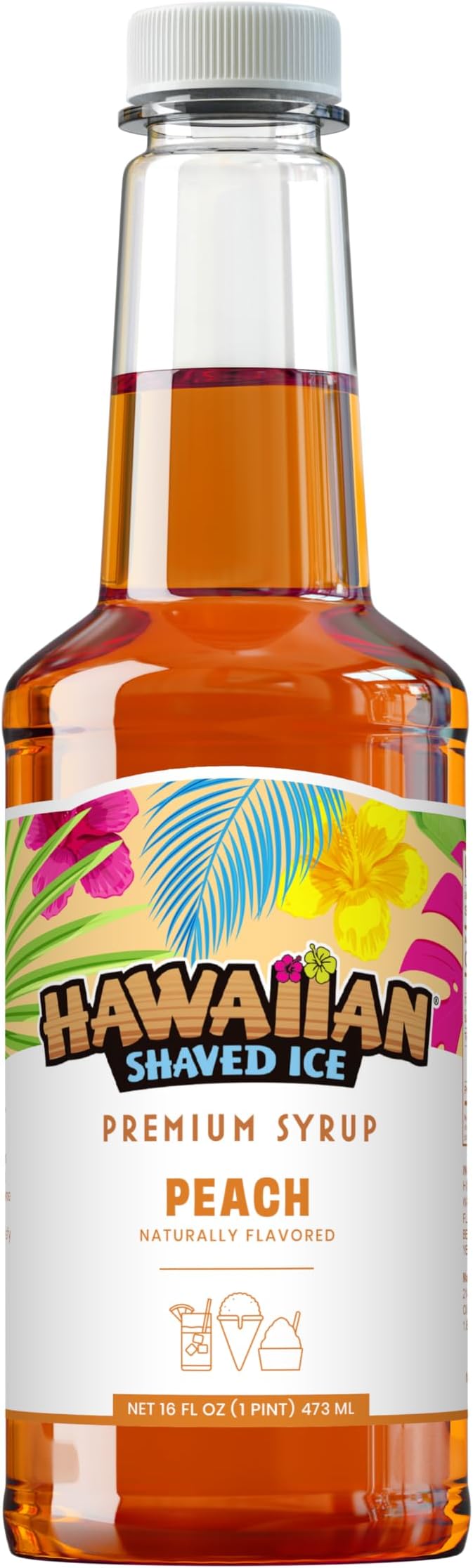Peach Syrup - Nut Soy Dairy Free - Flavor Fluffy & Crunchy Snow Cones - Shelf Stable - Makes 8 Servings - 16 ounces